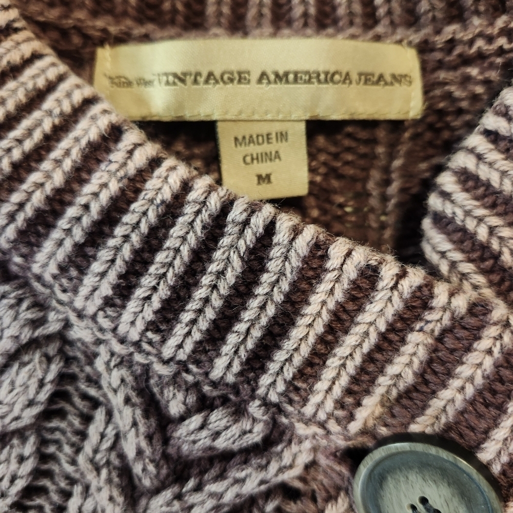 Vintage America Jeans Cotton Ramie Purple Thick Cable Sweater Vest Size Medium - Picture 4 of 6